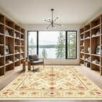 Cream Red Floral Damask Medallion Rug