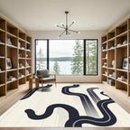 Minimalist Dark Blue Abstract Swirl Rug