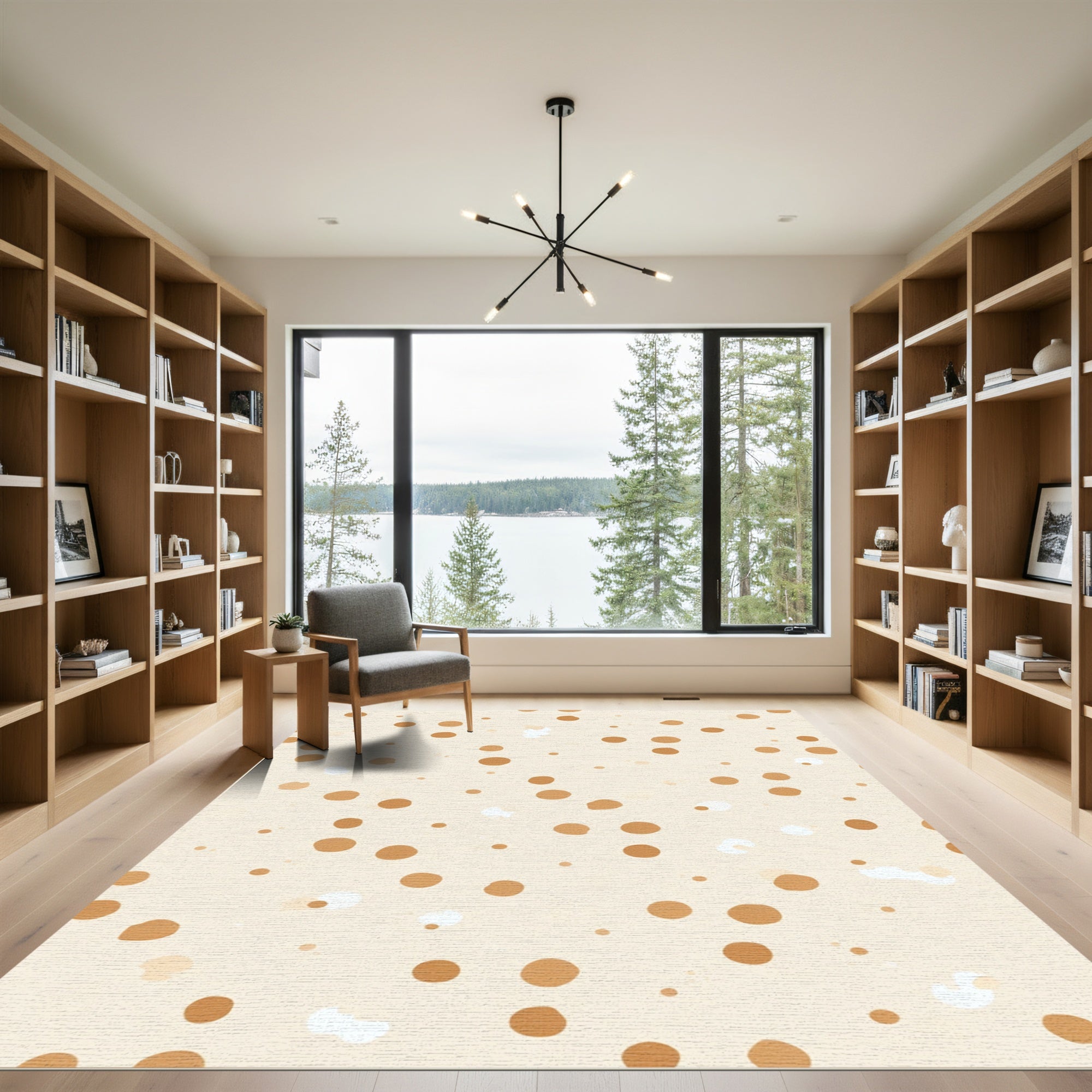 Warm Beige Speckled Polka Dot Scatter Rug
