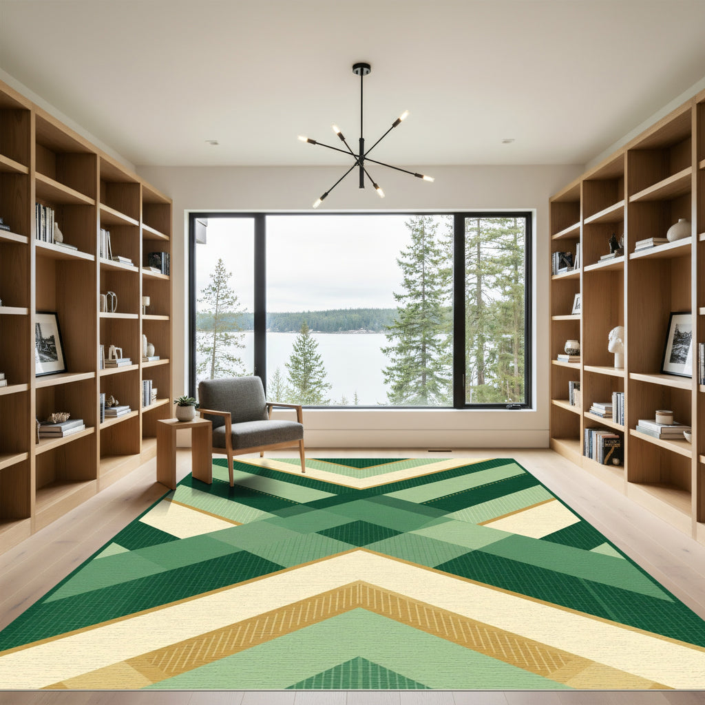Emerald Chevron Stripe Geometric Rug