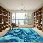 Deep Blue Octopus Ocean Waves Rug