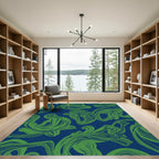 Flowing Green Abstract Swirl Rug