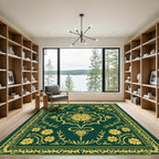 Forest Green Golden Floral Medallion Rug