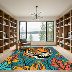 Vibrant Orange Tiger Floral Burst Rug