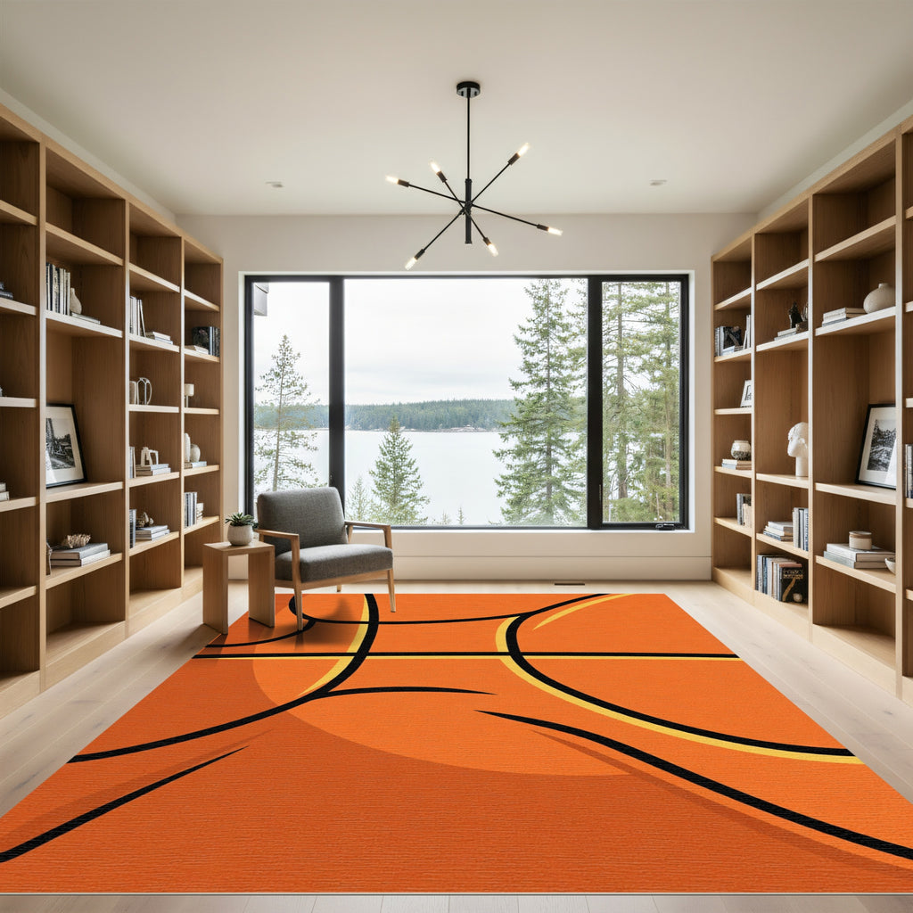 Orange Basketball Courtside Lines Rug