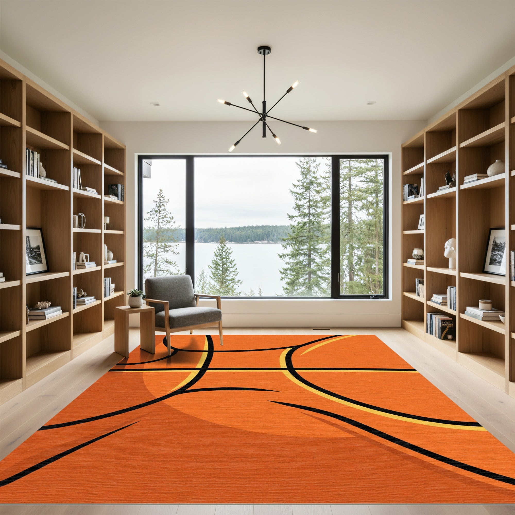 Orange Basketball Courtside Lines Rug