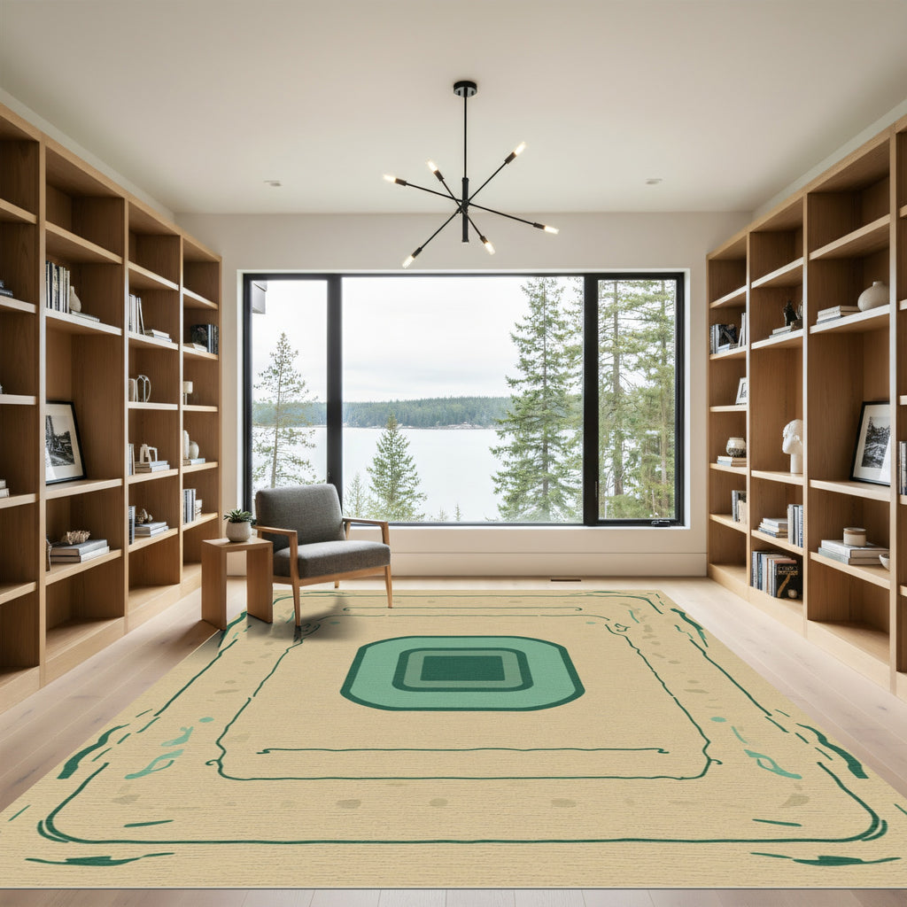 Earthy Teal Inset Square Frame Rug