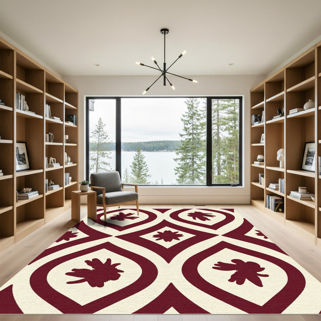 Crimson Leaf Arabesque Overlay Rug