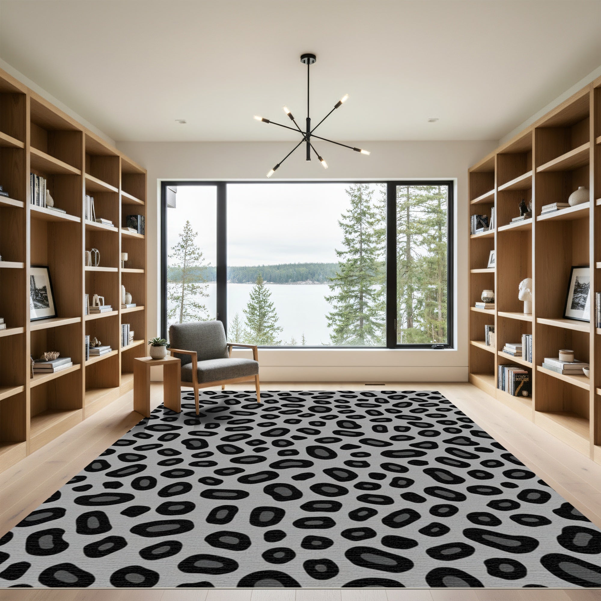 Chic Gray Black Spotted Animal Print Rug