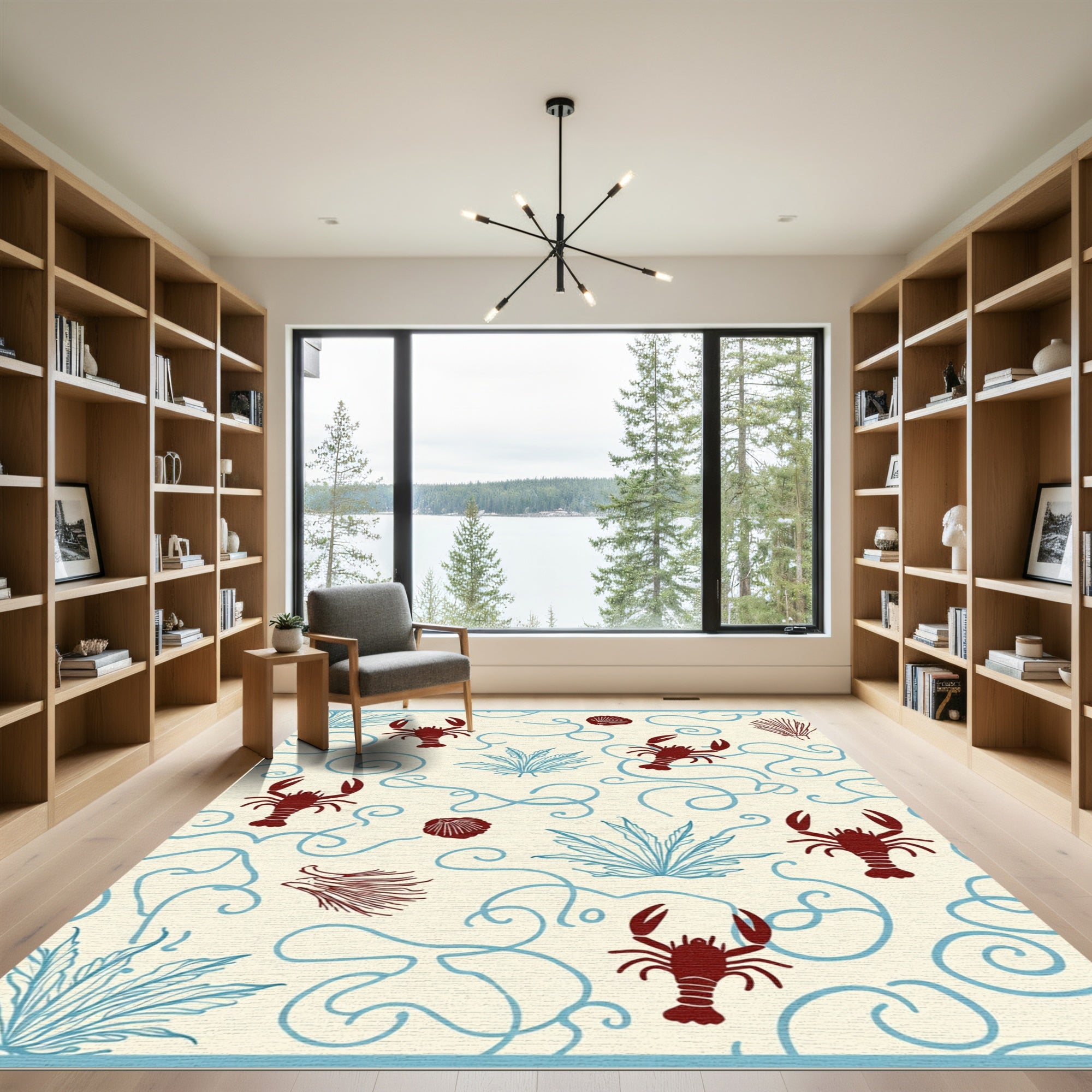 Deep Red Lobster Swirl Seaweed Rug