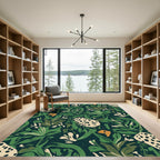 Deep Emerald Abstract Tropical Fern Rug