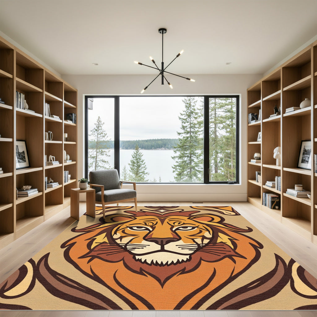 Majestic Lion Head Earth Tones Rug