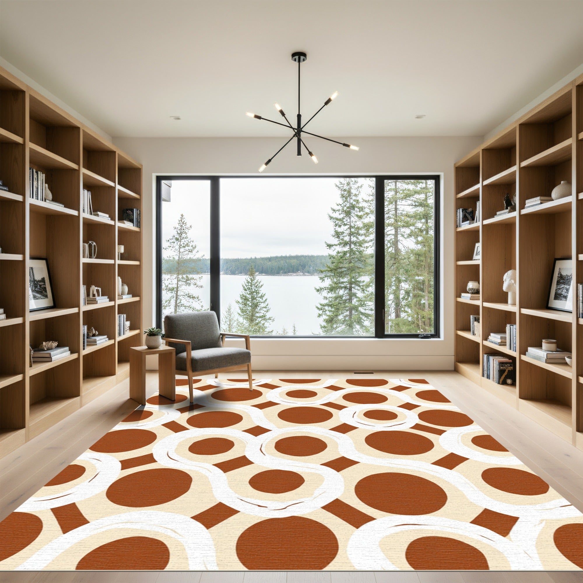 Brown Cream Swirl Dot Geometric Rug