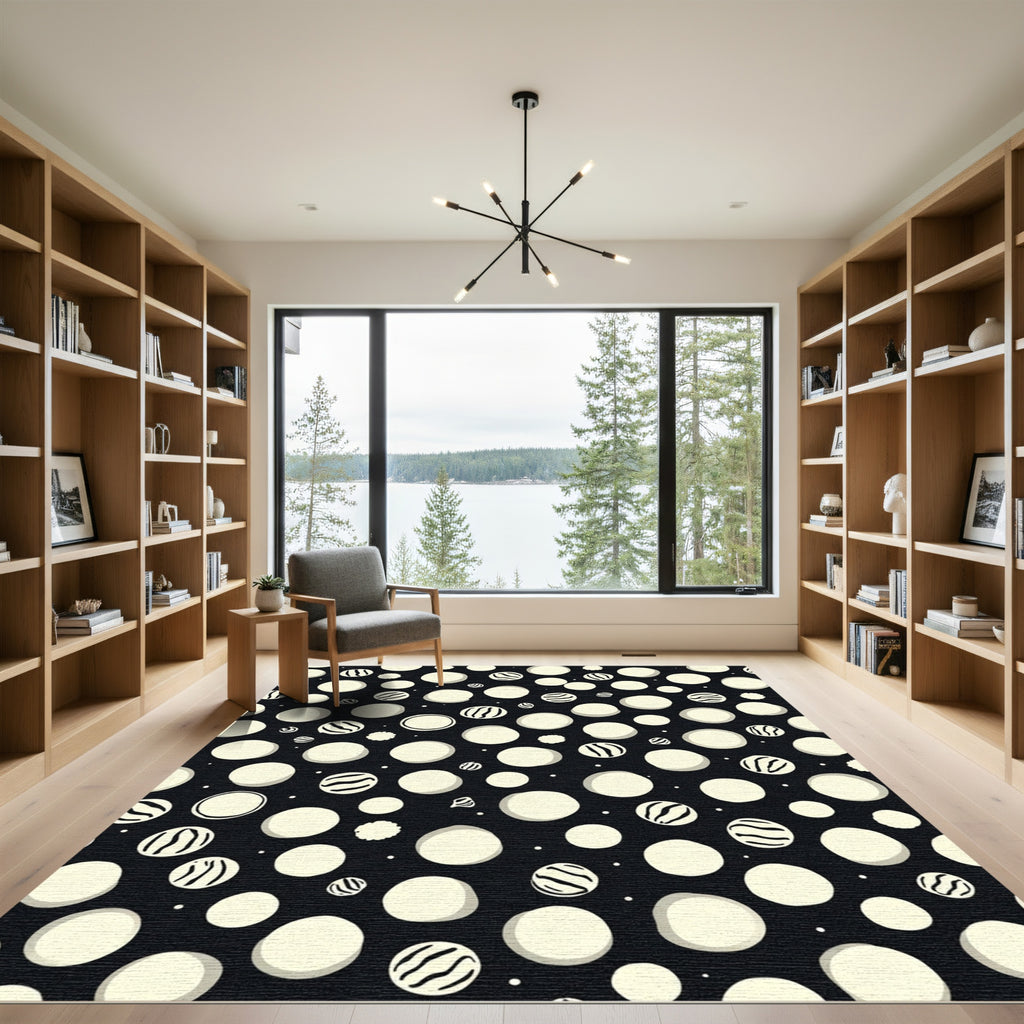 Monochrome Polka Dot Whimsical Circles Rug
