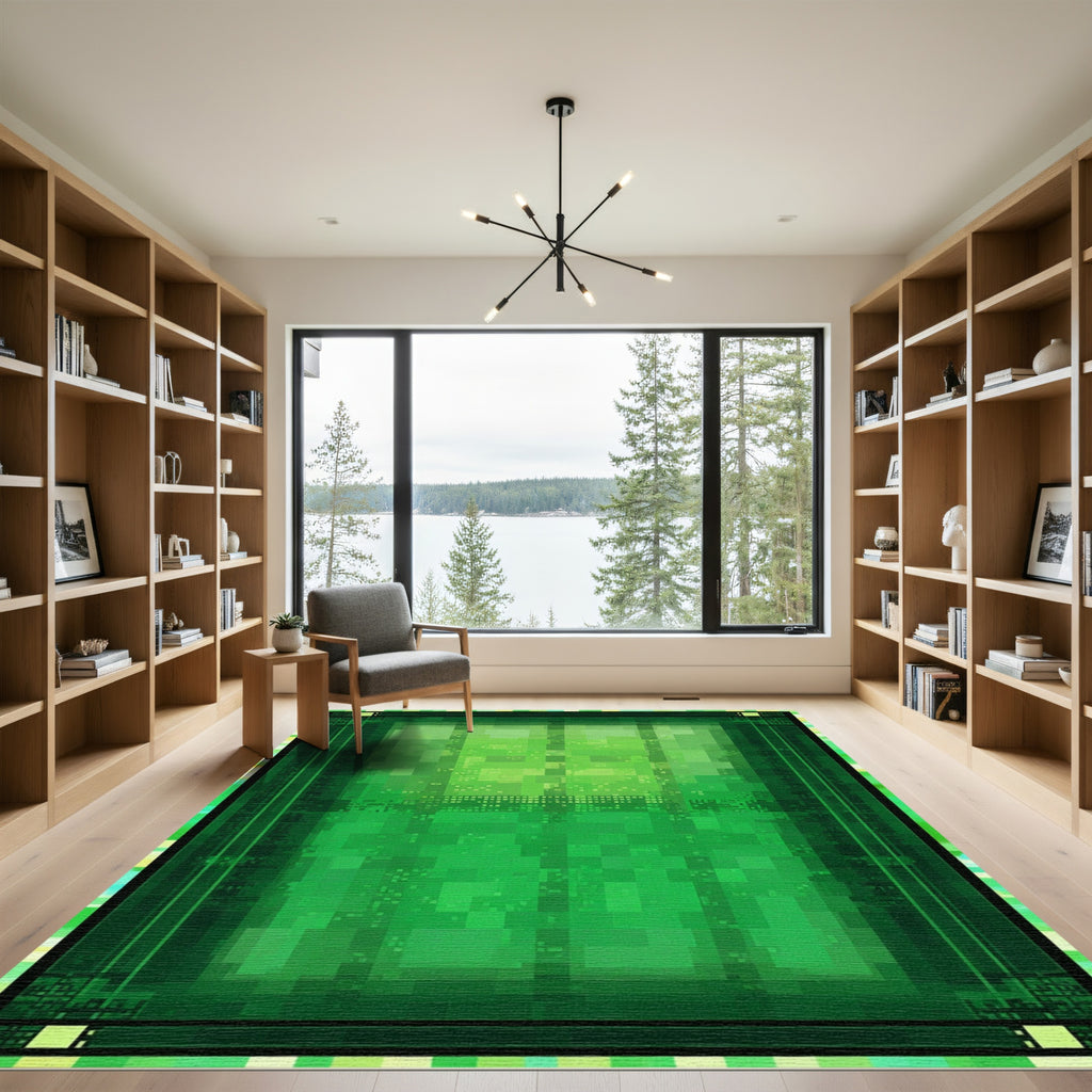 Abstract Green Pixelated Forest Rug