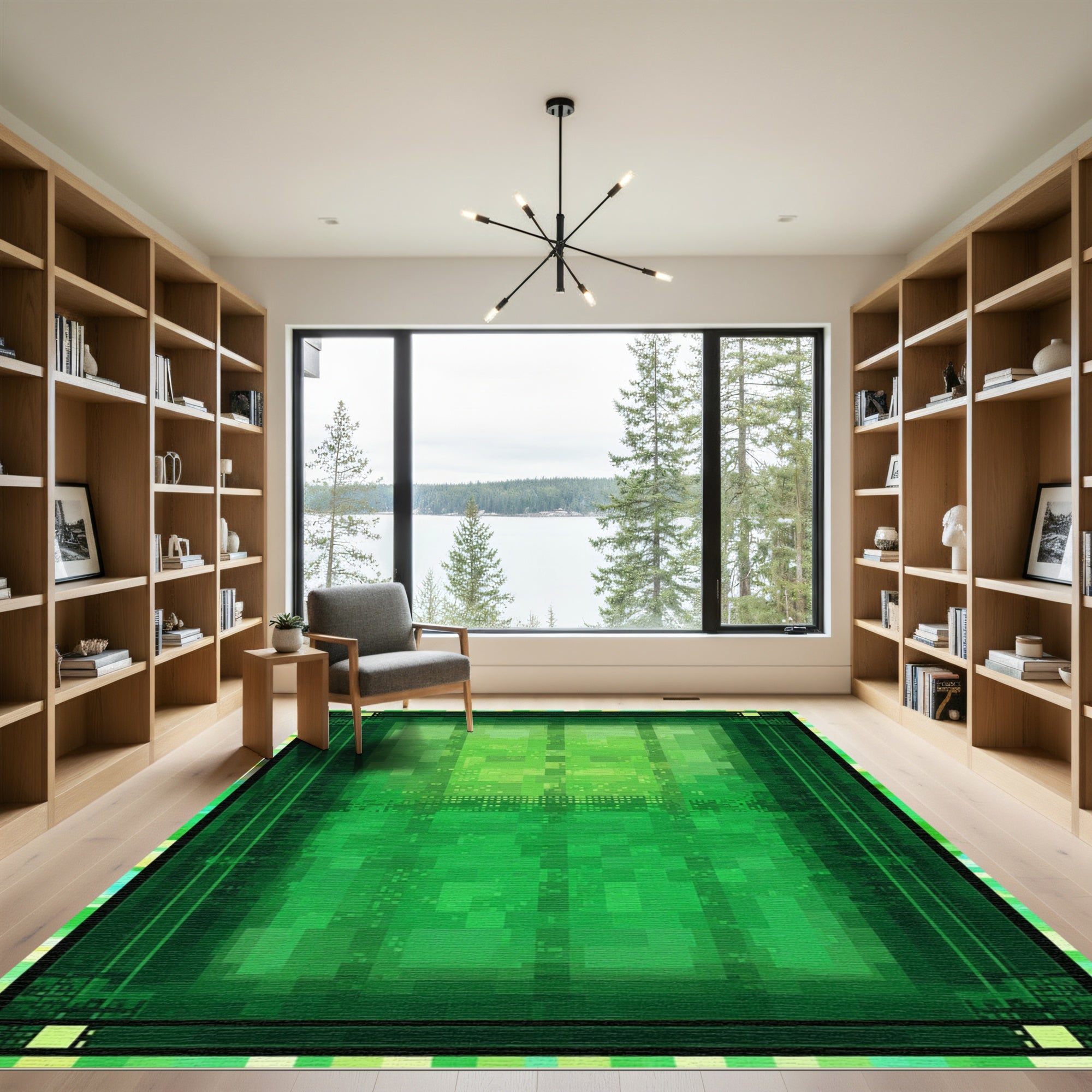 Abstract Green Pixelated Forest Rug