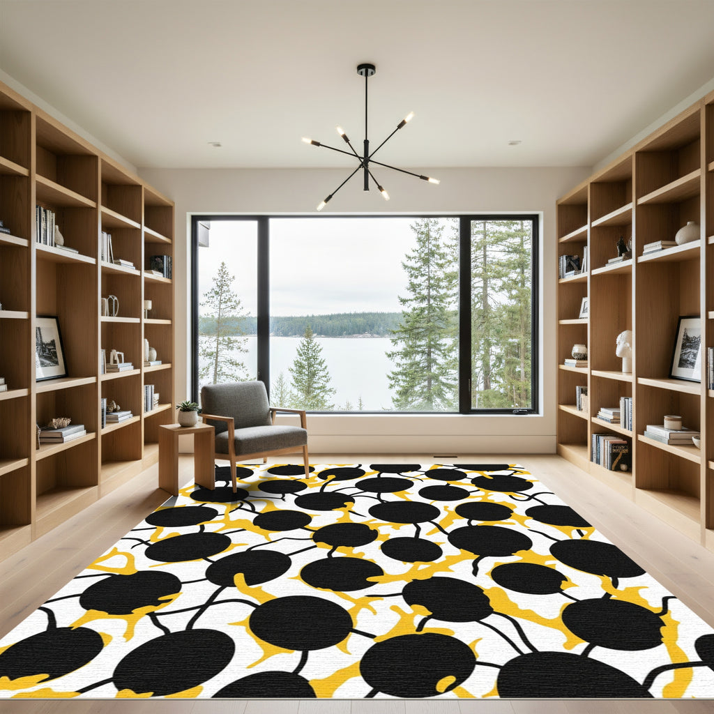 Bold Black Yellow Organic Dots Rug