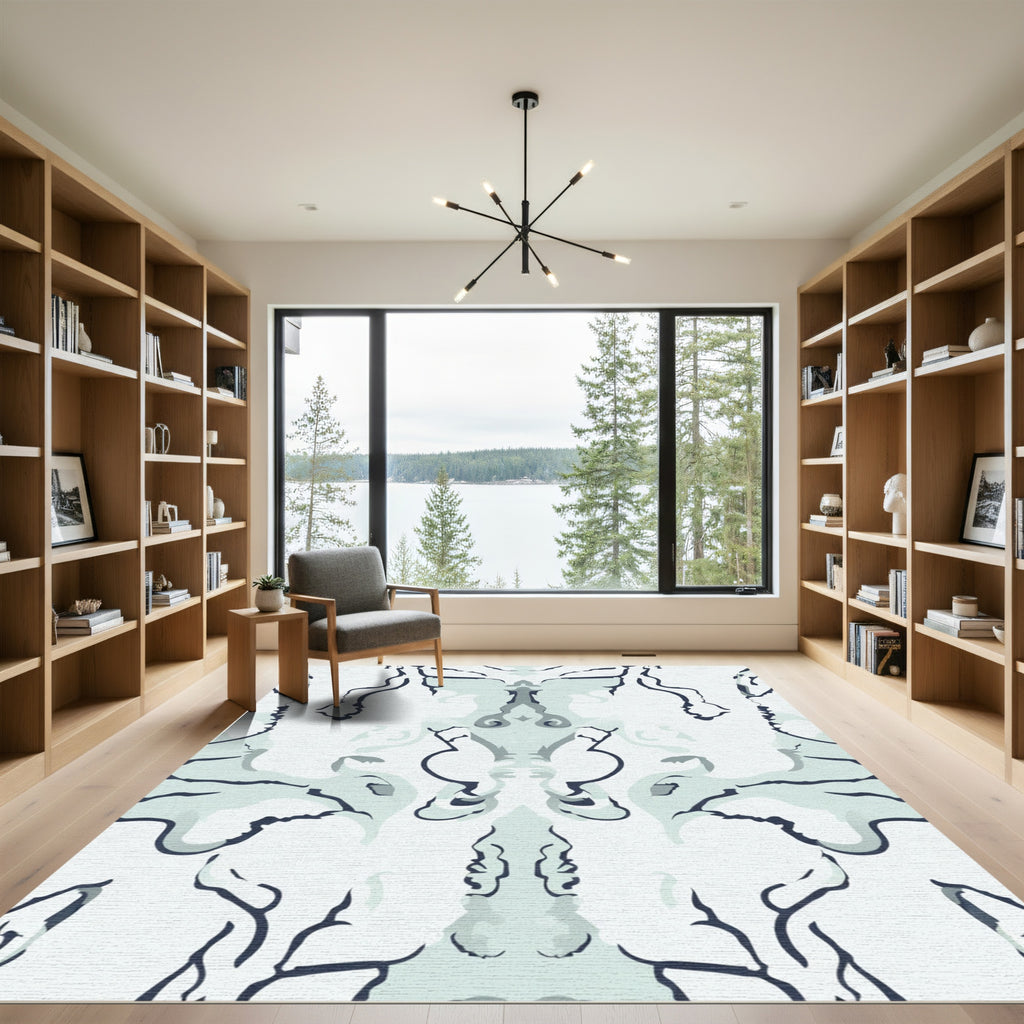 Light Blue Abstract Organic Curving Forms Rug