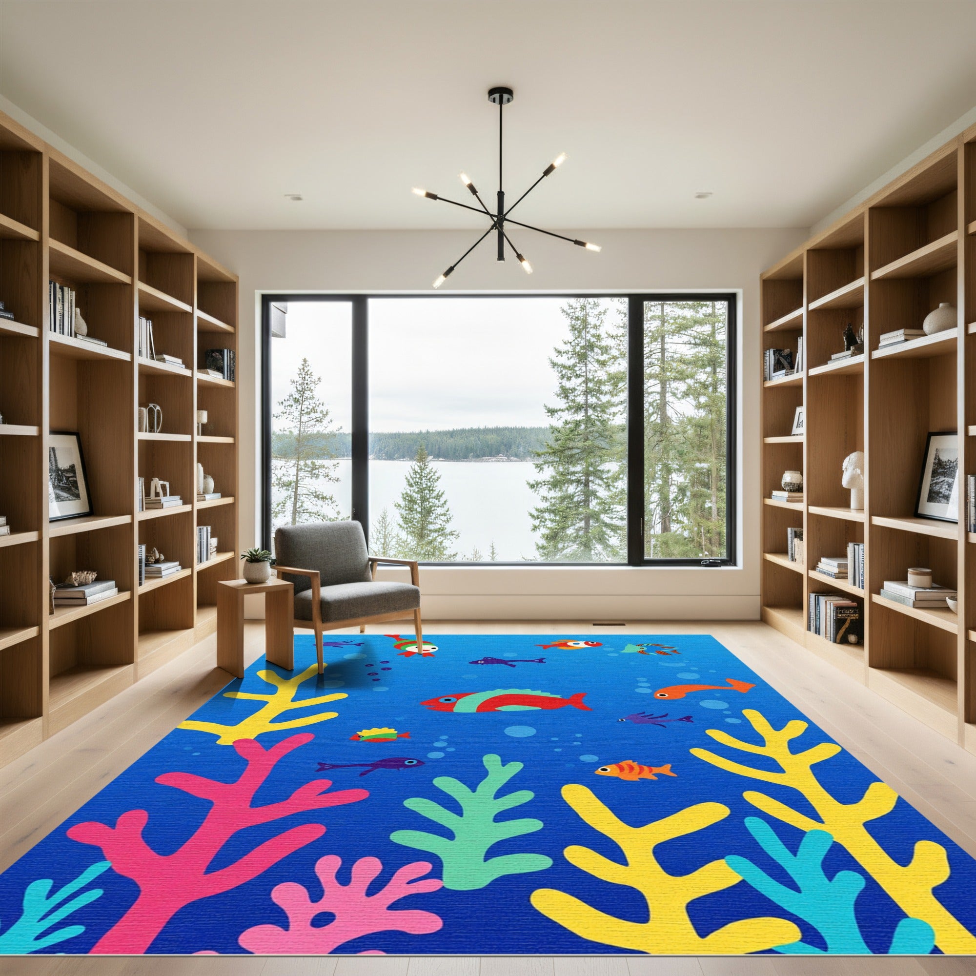 Whimsical Fish Coral Reef Scene Rug
