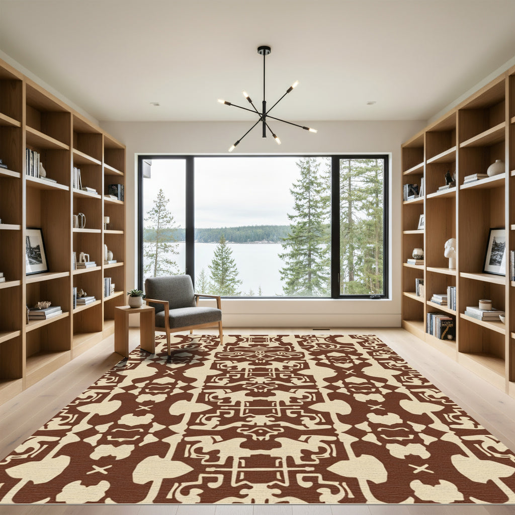 Brown Creme Ornate Regal Lattice Rug