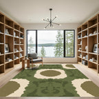 Earthy Green Ochre Symmetrical Medallion Rug