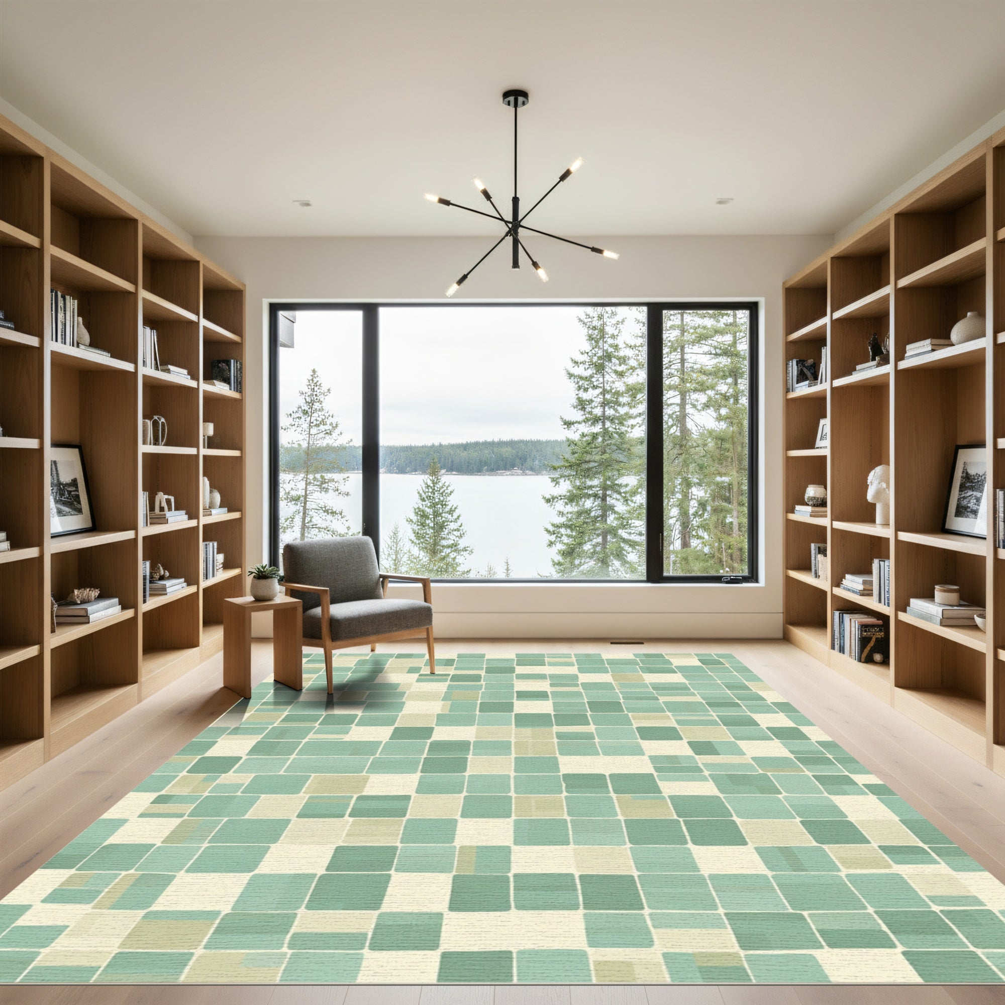 Mint Green Cream Tile Mosaic Rug