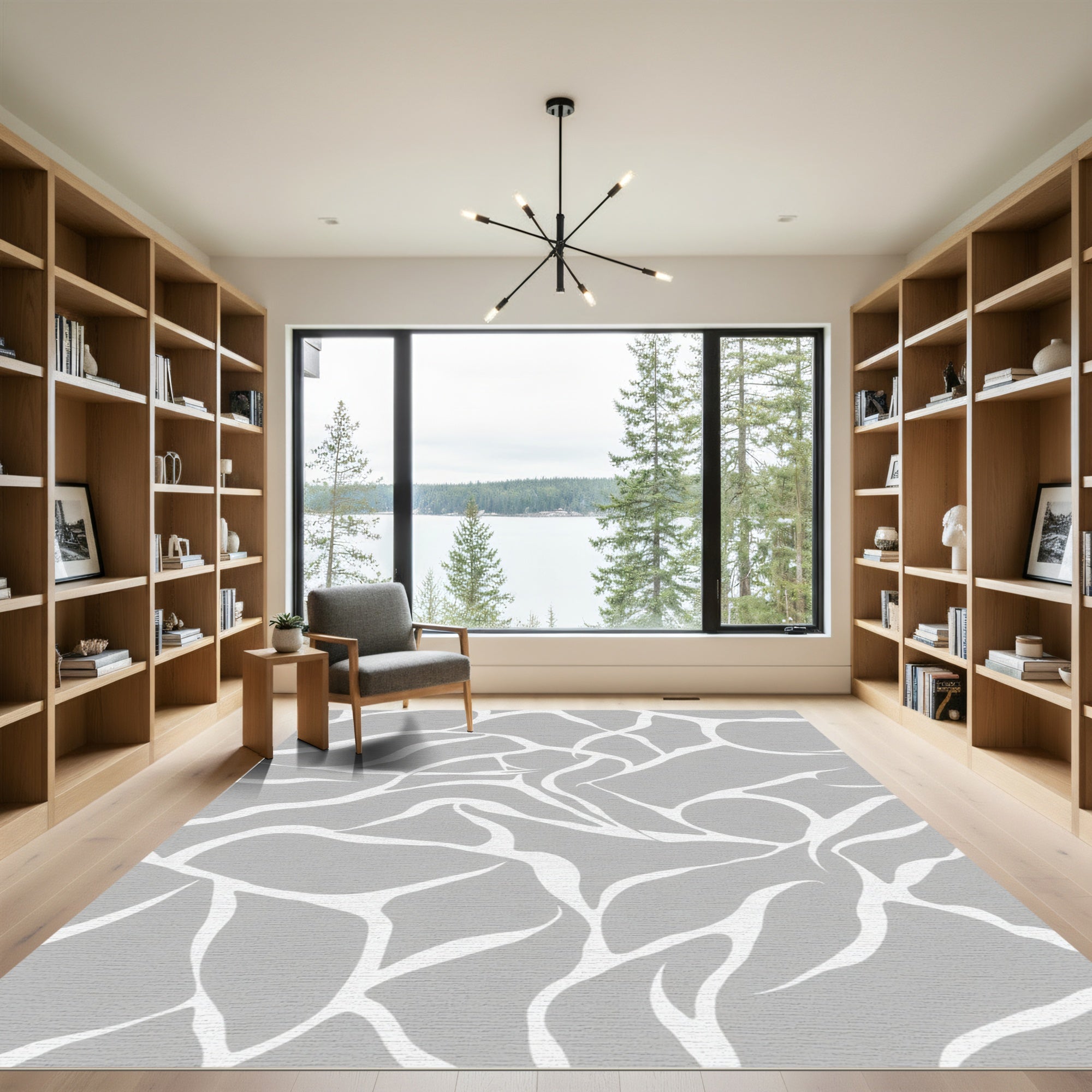 Gray White Organic Flow Rug