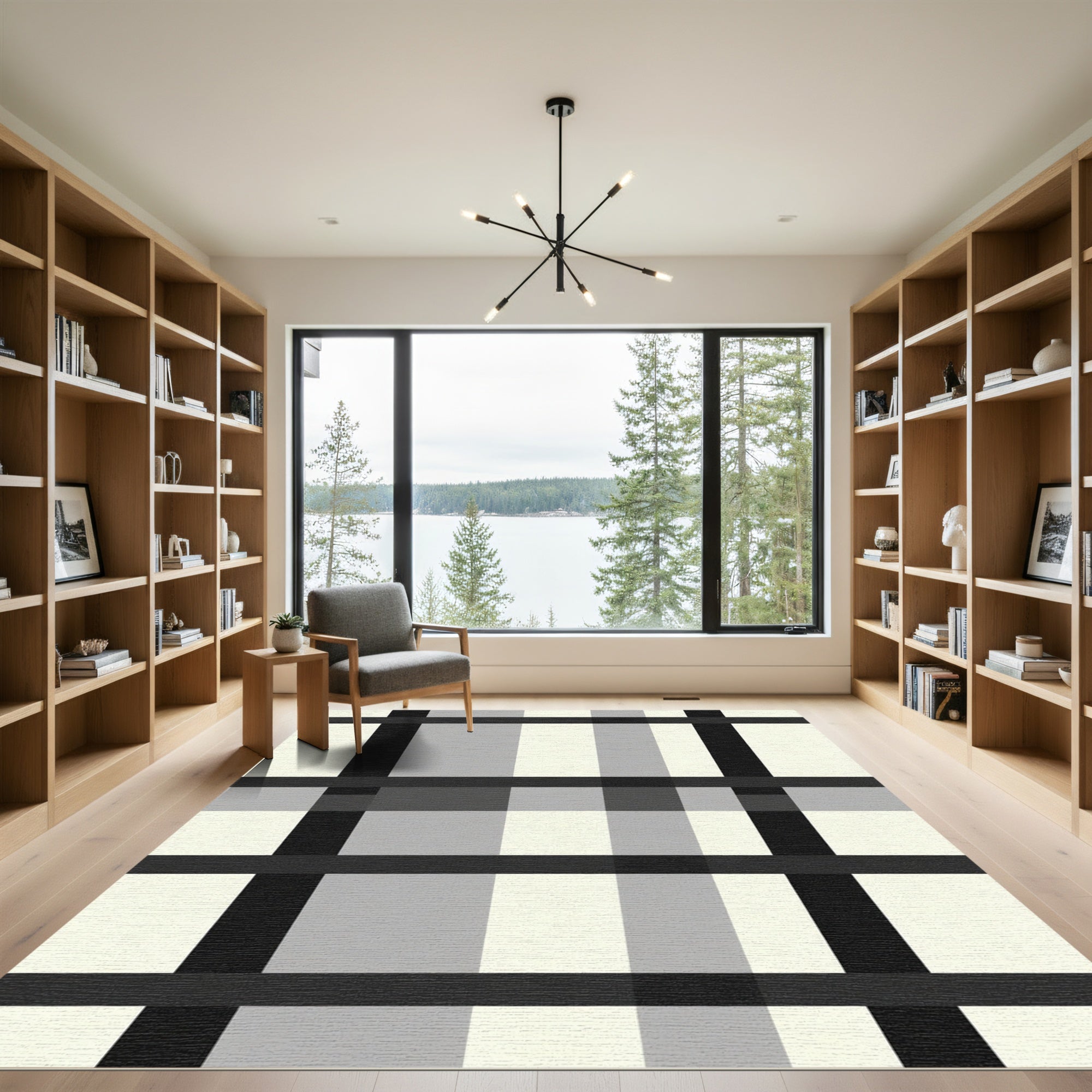 Black and White Plaid Geometric Rug