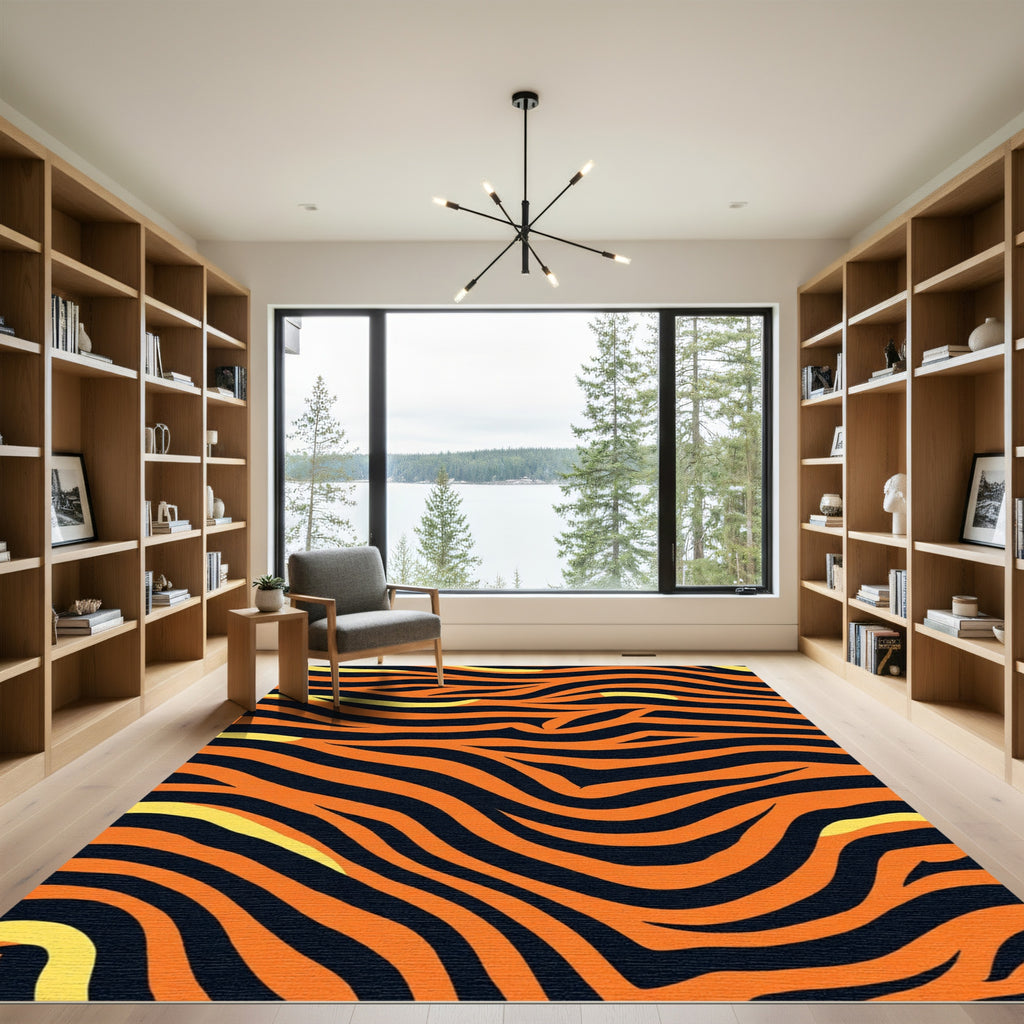Vibrant Orange Black Striped Flow Rug