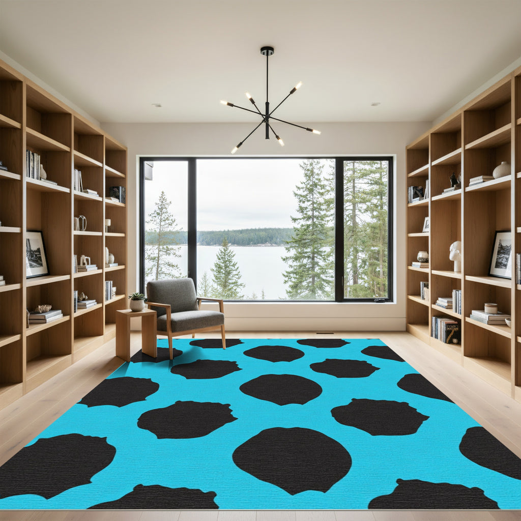 Turquoise Black Animal Spot Pattern Rug