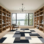 Modern Geometric Blocks Neutral Tones Rug