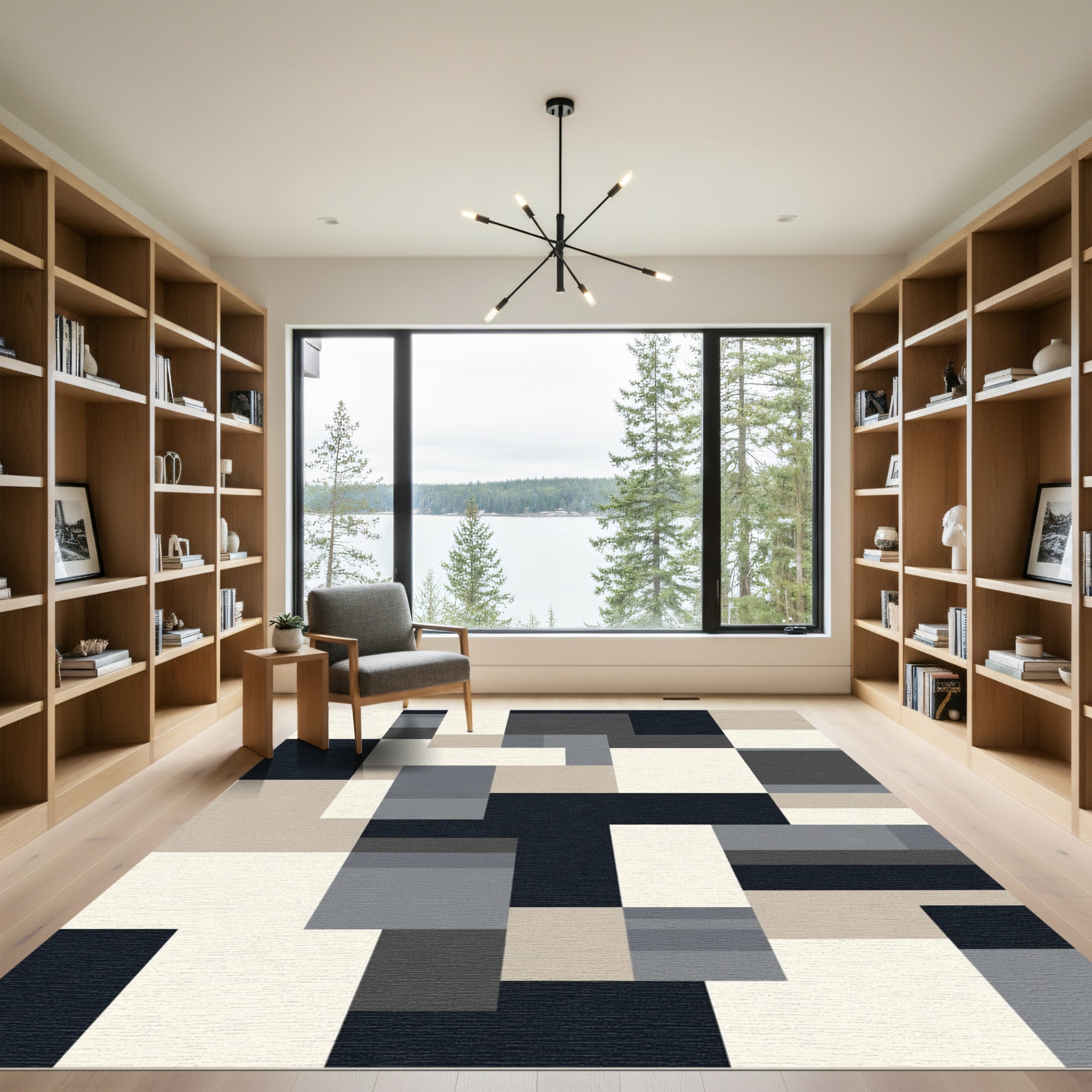 Modern Geometric Blocks Neutral Tones Rug