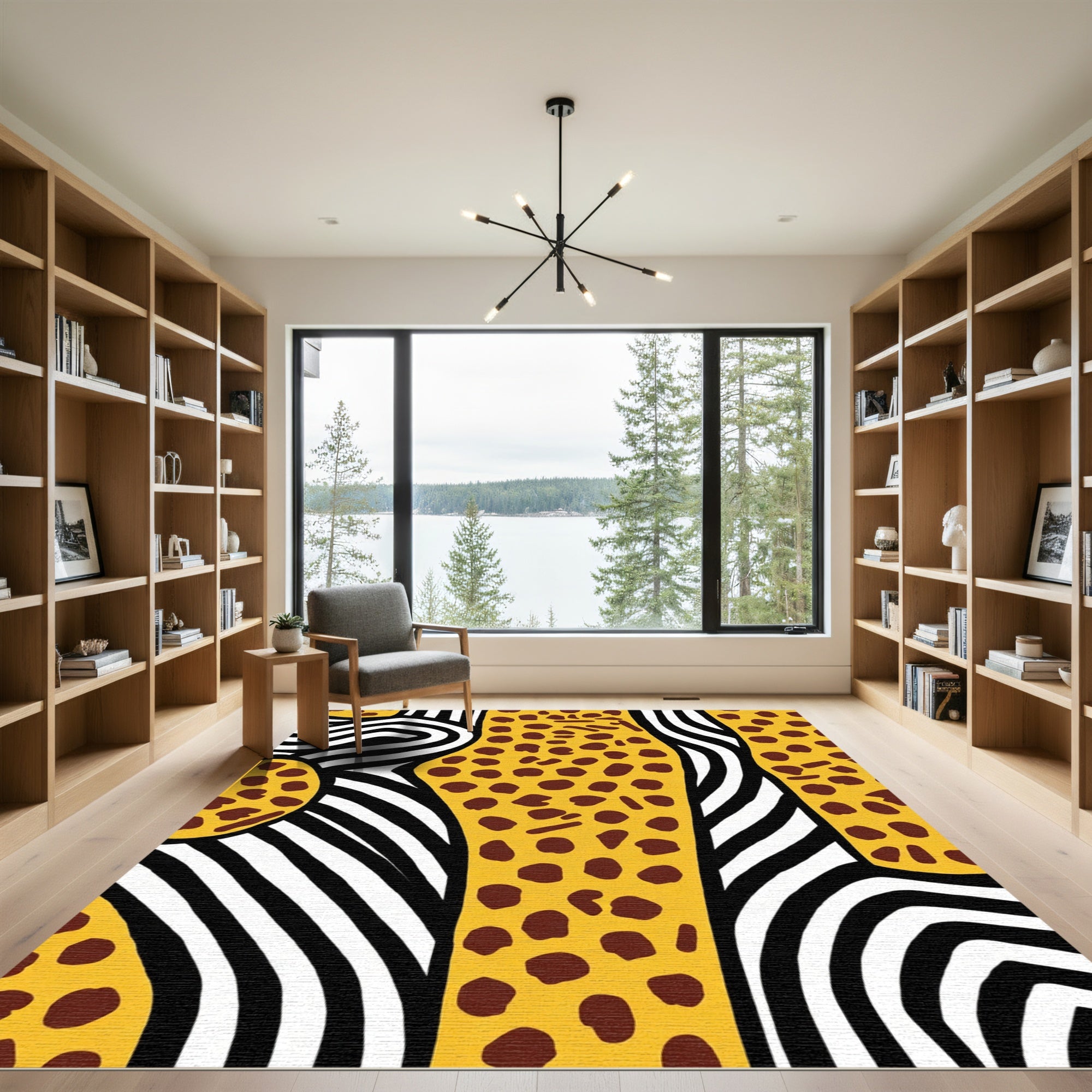 Yellow Brown Spotted Zebra Stripe Rug