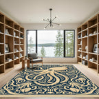 Cream Octopus Deep Navy Floral Frame Rug