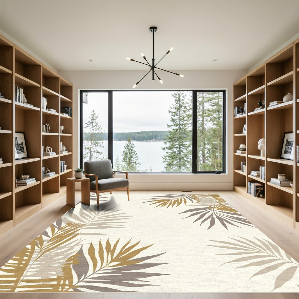 Golden Brown Palm Frond Shadow Rug