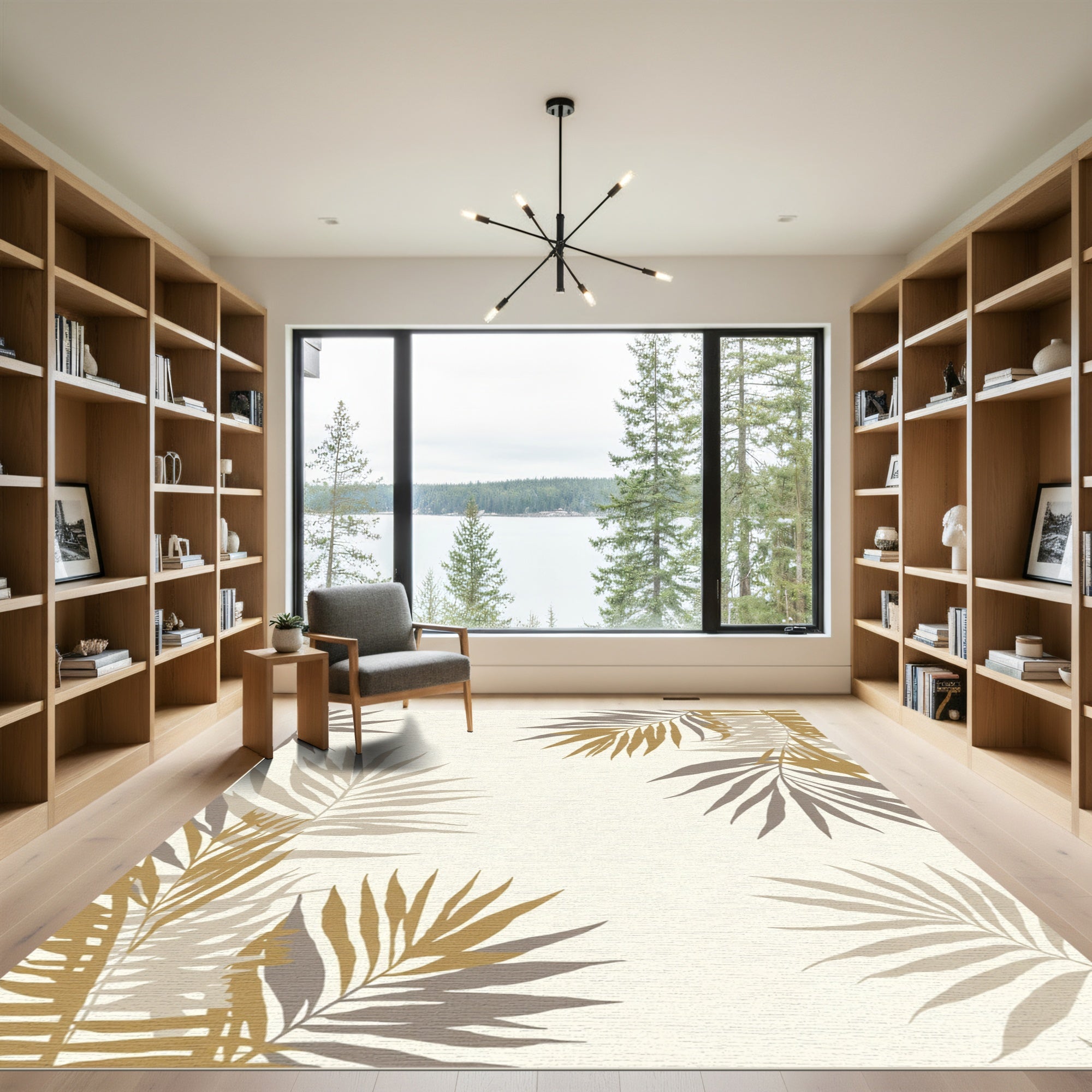 Golden Brown Palm Frond Shadow Rug