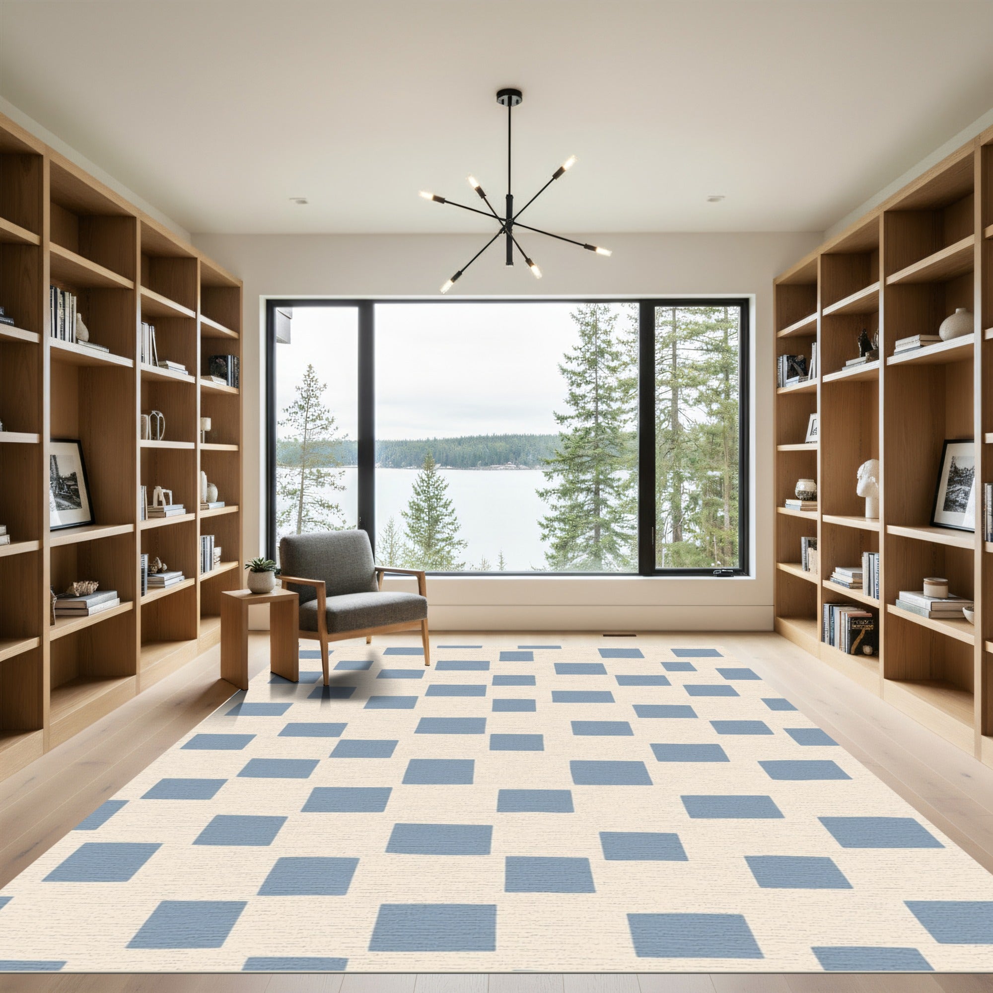Soft Blue Hand Drawn Grid Rug