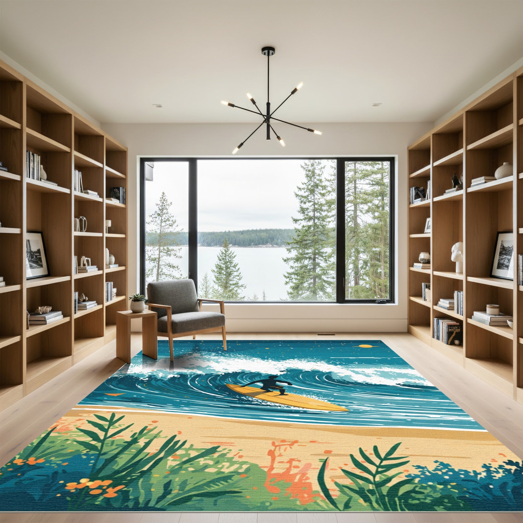 Ocean Wave Surfer Night Sky Rug