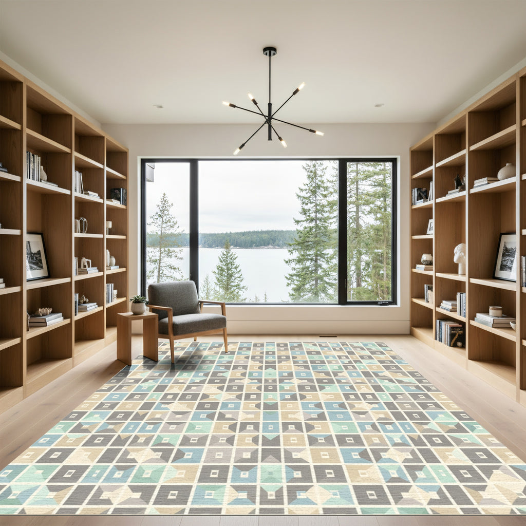 Geometric Abstract Square Grid Rug