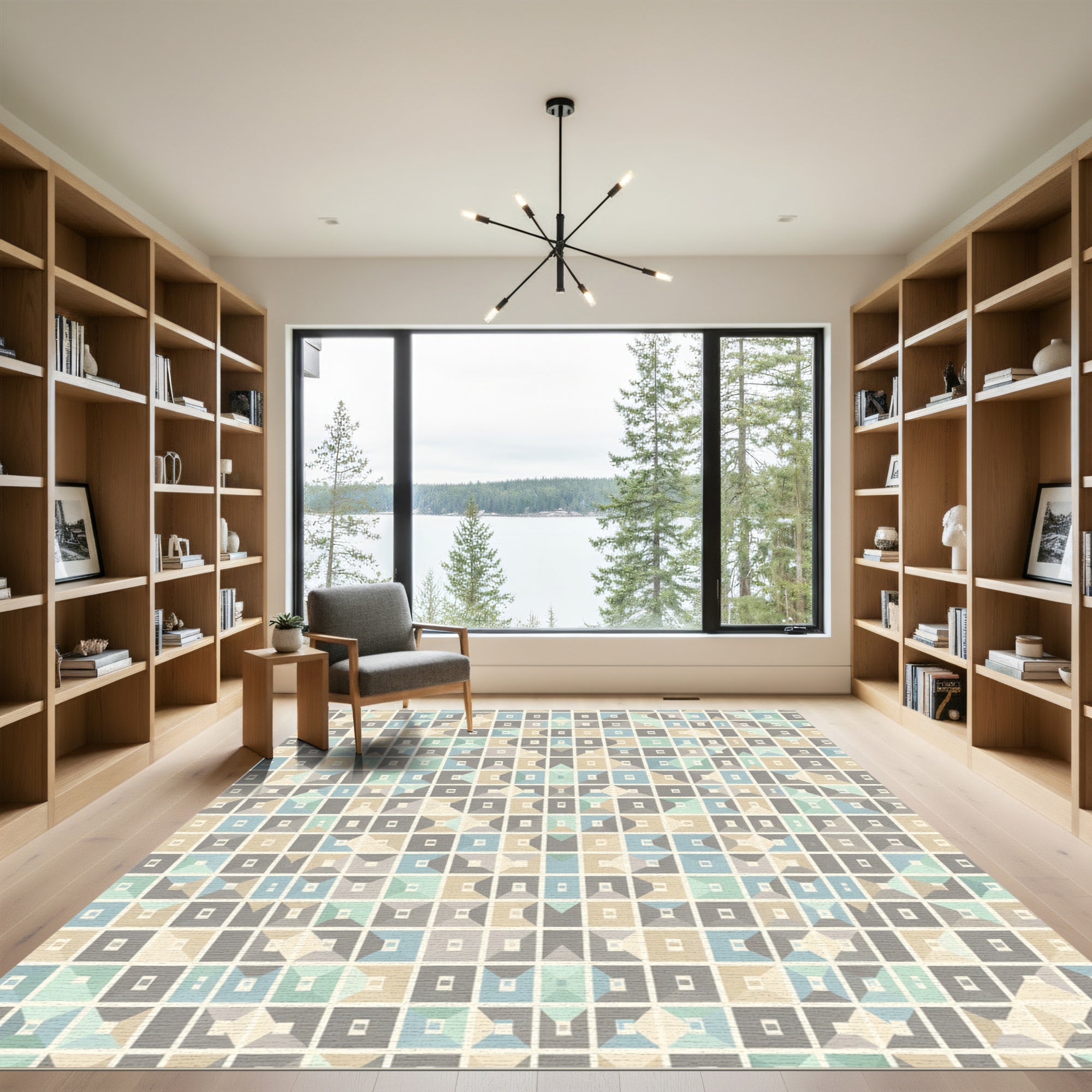 Geometric Abstract Square Grid Rug