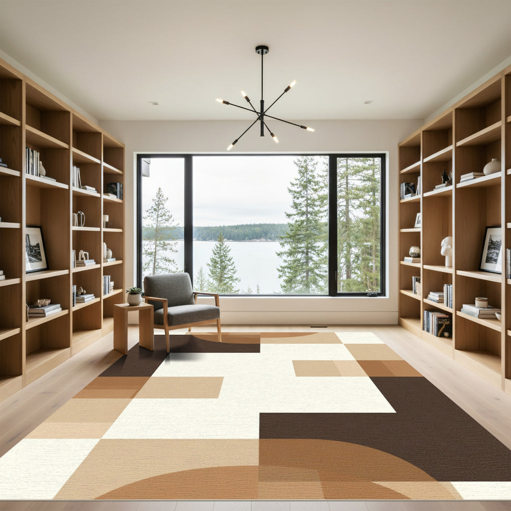 Earthy Tones Geometric Blocks and Curves Rug