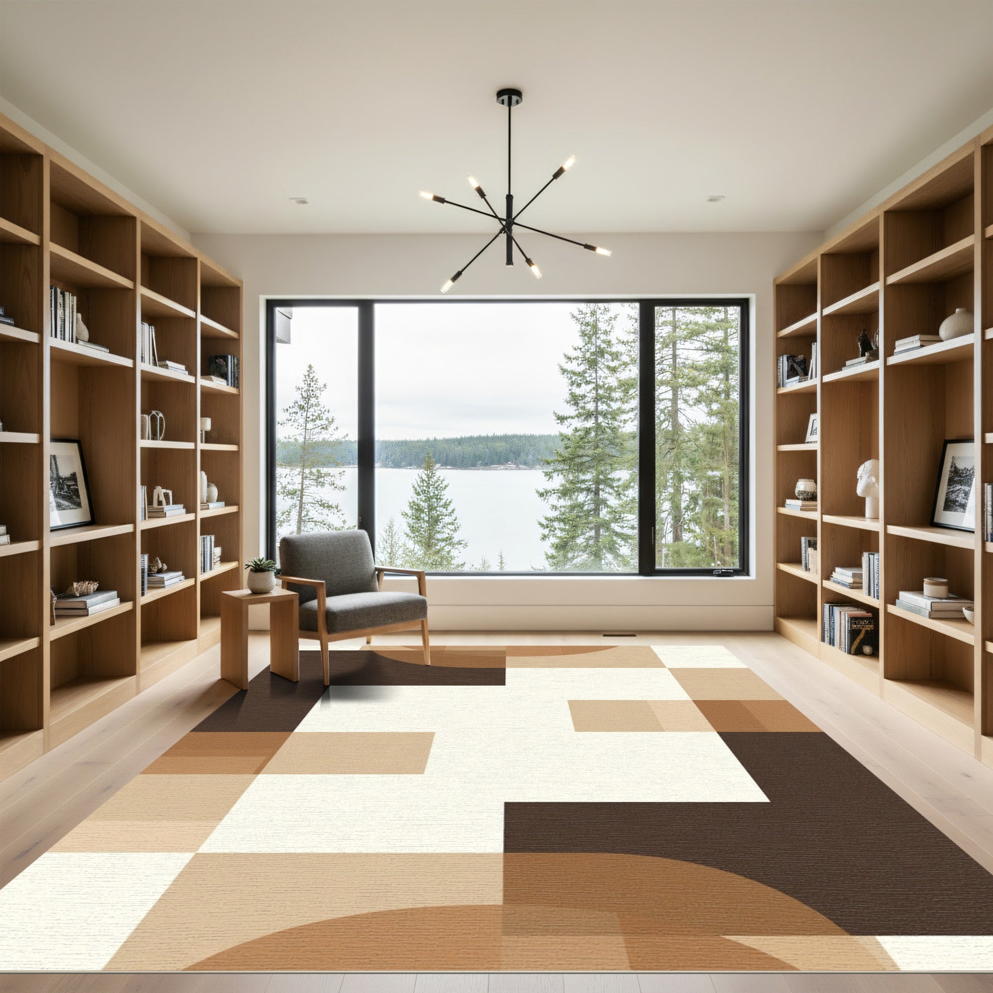 Earthy Tones Geometric Blocks and Curves Rug