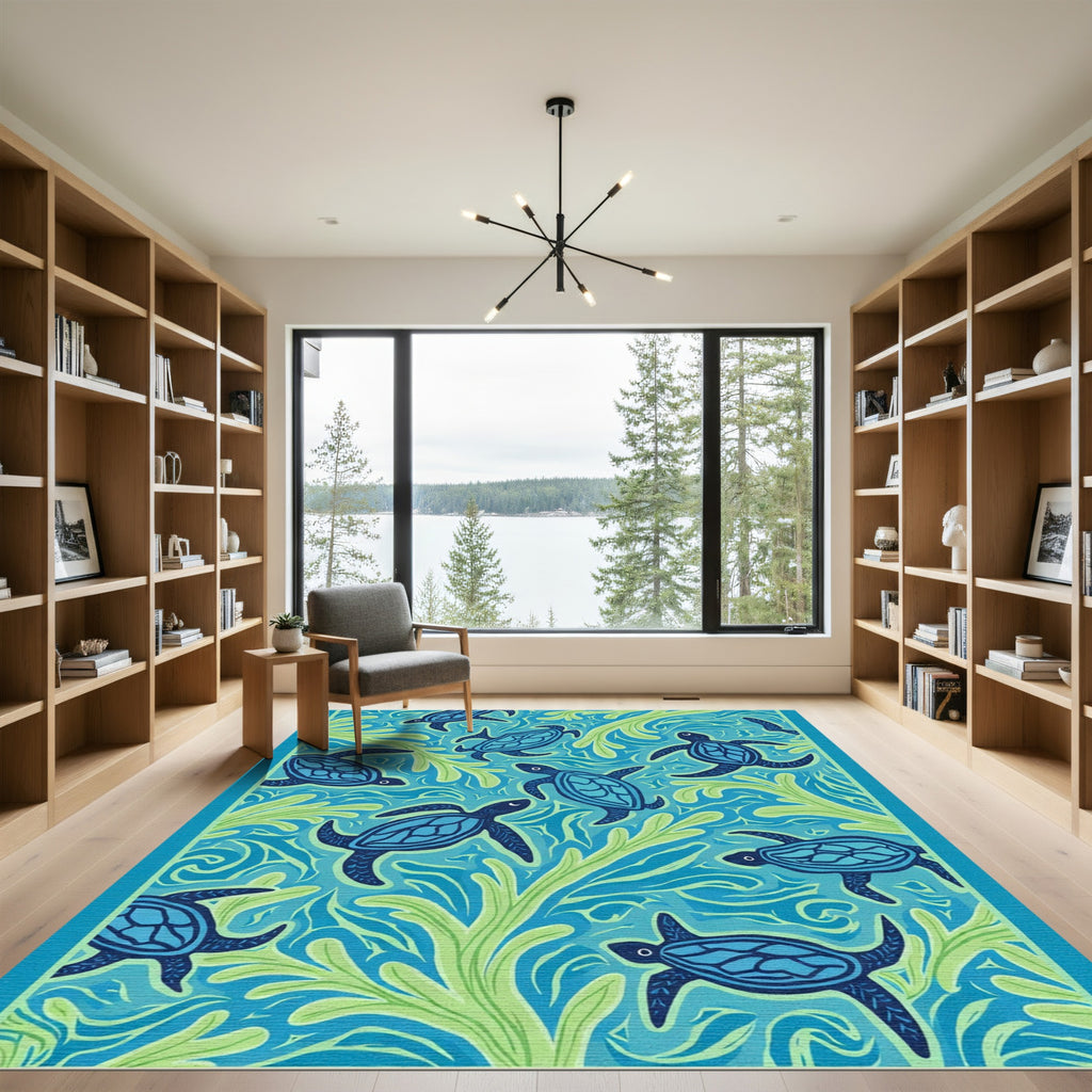 Oceanic Blue Turtle Sea Kelp Rug
