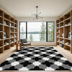 Black Gray White Quatrefoil Tile Rug