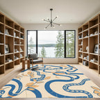 Blue Orange Serpent Botanical Abstract Rug