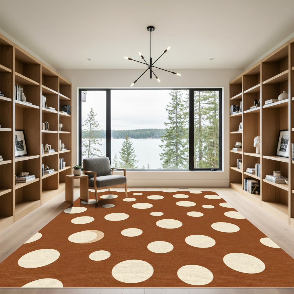 Brown and Cream Polka Dot Circles Rug