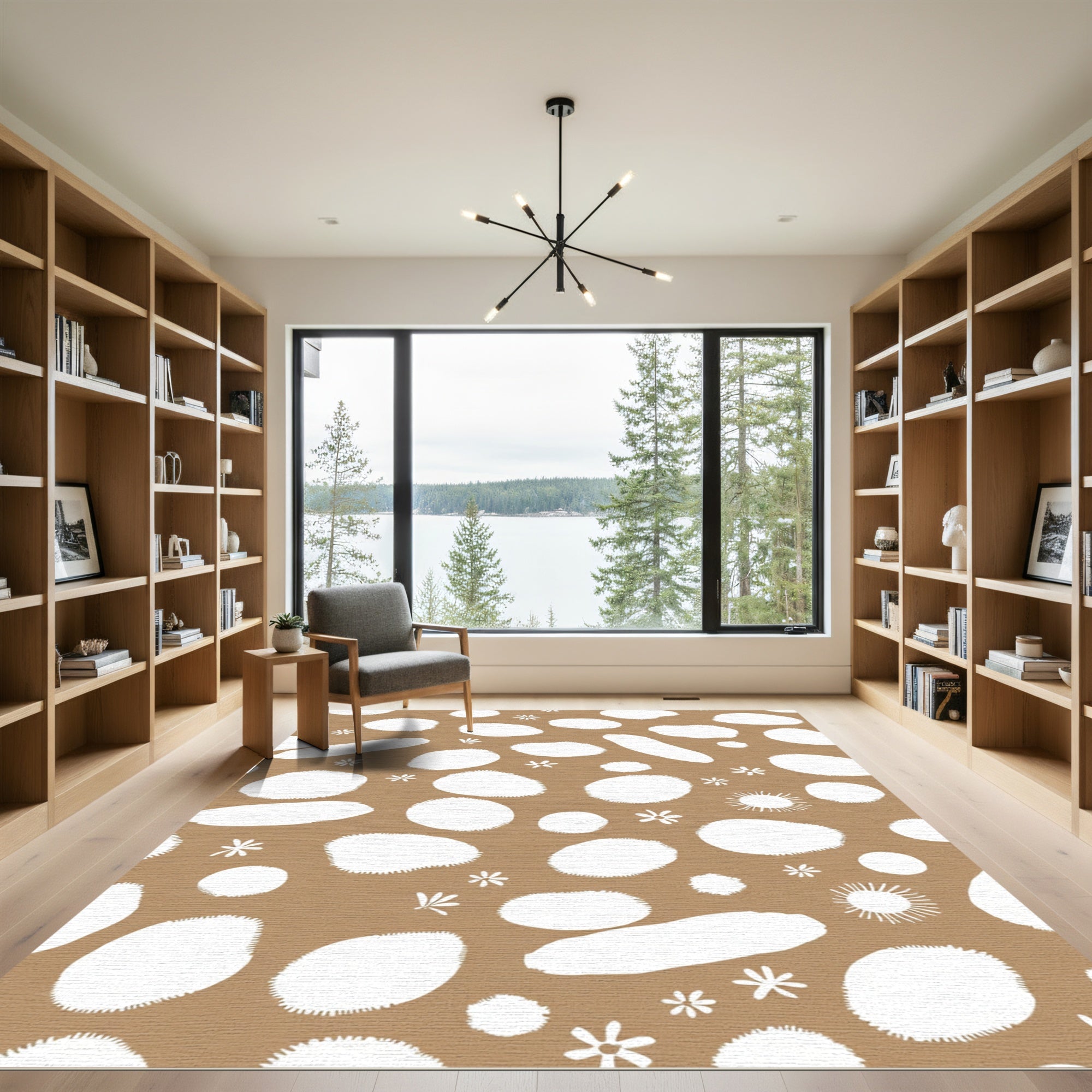 Camel White Organic Abstract Circles Rug