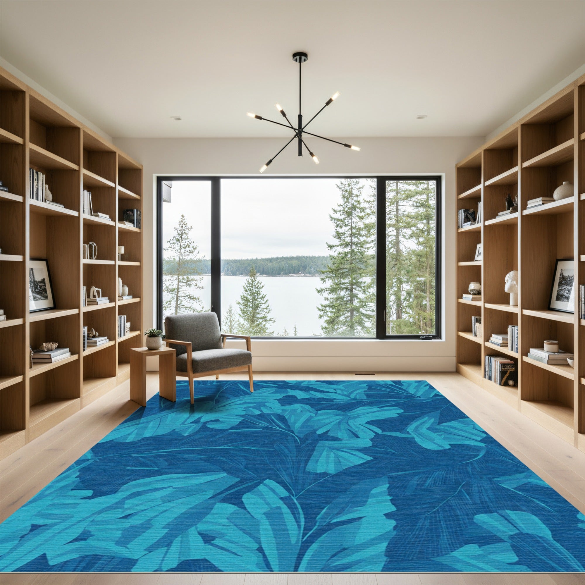 Deep Teal Lush Tropical Foliage Rug