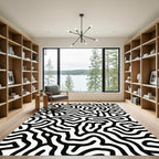 Black White Abstract Maze Topology Rug