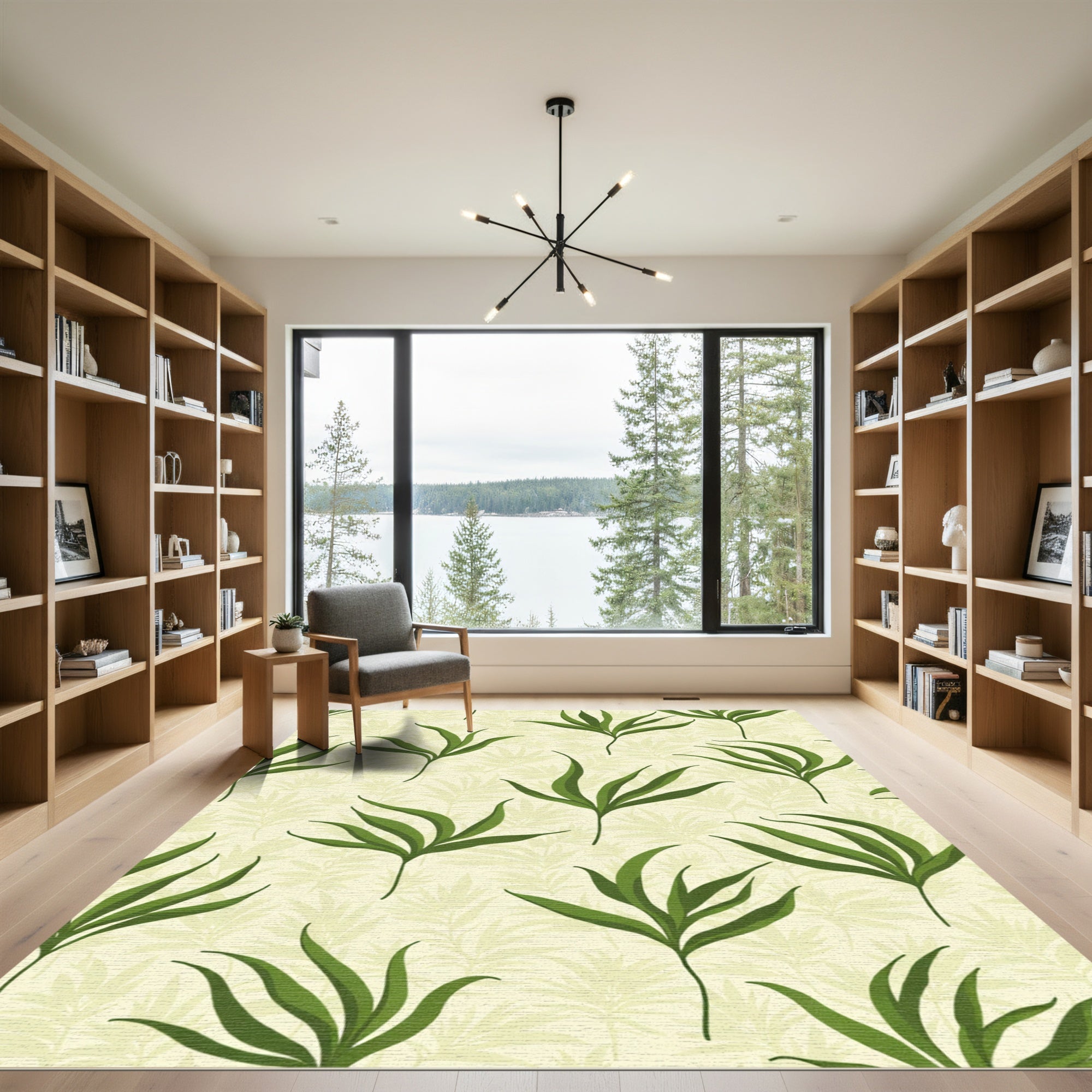 Green Tropical Leaf Pattern Rug